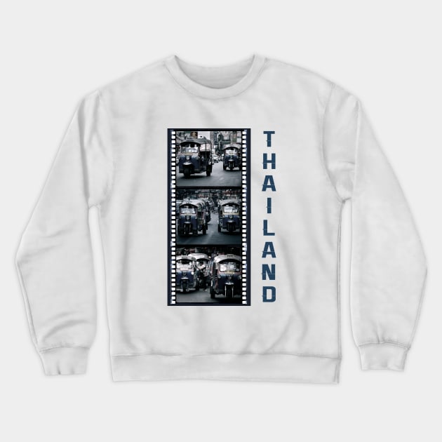 Thailand Tuk-Tuk Taxis - Triptych Of 3 Photographs With Film Strip Framing Crewneck Sweatshirt by VintCam